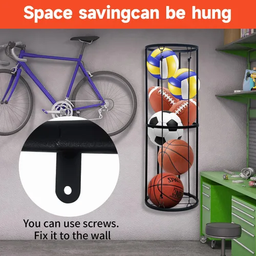 Vista 3 de Estante de almacenamiento para pelotas de garaje, soporte vertical de pared para fútbol, voleibol, fútbol, baloncesto, organizador de almacenamiento