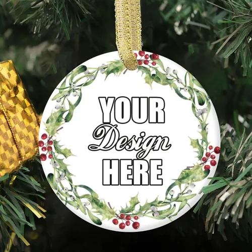 Vista 2 de Adornos de Navidad personalizados, colgante de cerámica personalizado con foto, texto/imagen, adorno colgante personalizado para parejas, niños