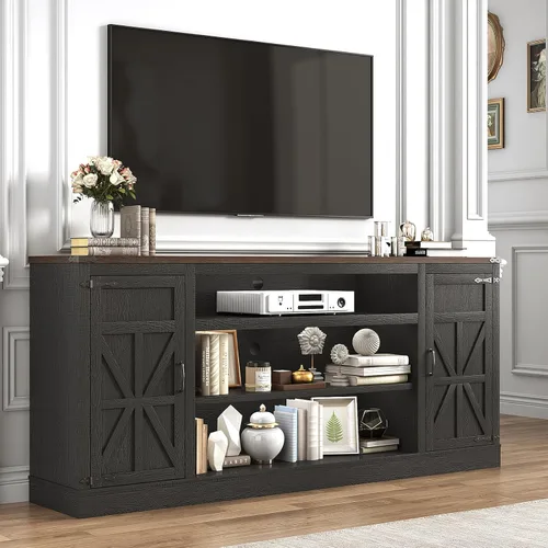 Vista 9 de Hlivelood Mueble de TV Estilo Granja de 66" con Tomas de Corriente para TVs de 75 Pulgadas, Centro de Entretenimiento de 33" de Alto con Gabinetes