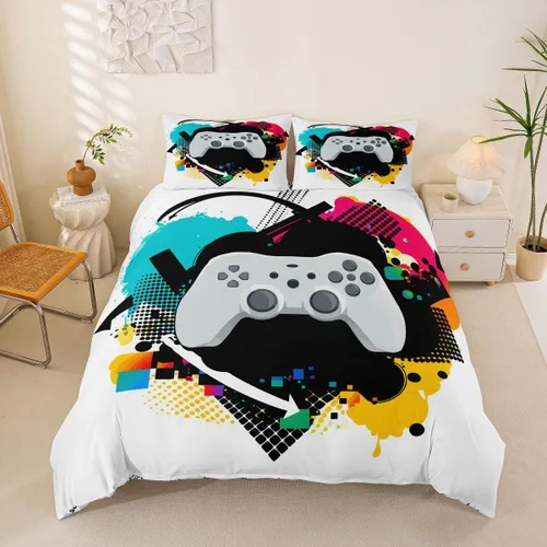 Vista 41 de Erosebridal - Juego de ropa de cama gamer para niños, tamaño matrimonial, decoración de habitación de juegos, funda de edredón hexagonal de panal