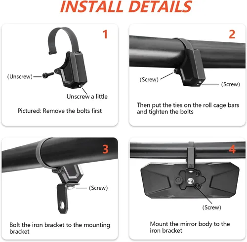Vista 6 de Espejo retrovisor UTV para jaula antivuelco de 1.5 a 2.0 pulgadas, nuevos espejos RZR con gran campo de visión ajustable, compatible con Polaris