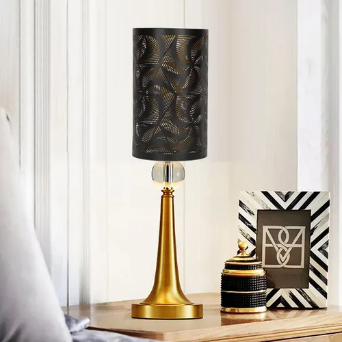 Vista 8 de Pantalla de lámpara de tambor grande de metal de corte negro, pantalla de metal de barril, cubierta de sombra de luz decorativa para mesita
