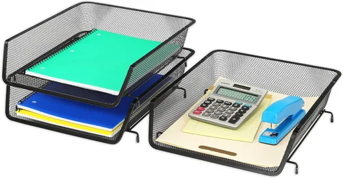 Vista 4 de Simple Houseware - Organizador de escritorio apilable para documentos y cartas, 3 paquetes, color negro