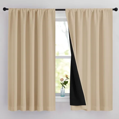 Vista 36 de NICETOWN Biscotti Beige 100% Cortinas opacas de 45" de largo para cocina, bolsillo con varilla para sótano completamente opaco, cortinas térmicas