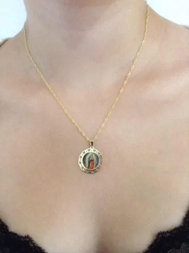 Vista 5 de SIFRIMANIA Cadena de medalla religiosa católica chapada en oro para niños y mujeres