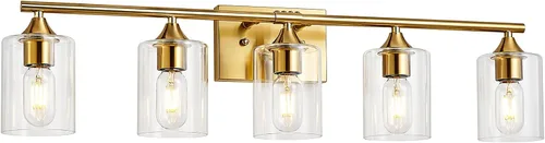 Vista 15 de Luces de Tocador Doradas para Baño, Accesorios de Iluminación de Baño de 2 Luces, Aplique de Pared de Latón Cepillado Dorado, Lámpara de Pared