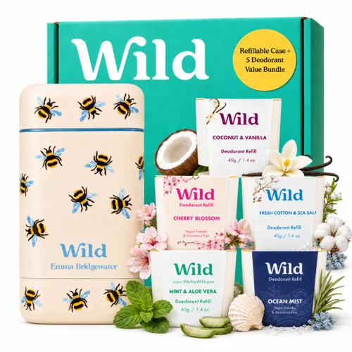 Vista 12 de Wild - Kit de inicio recargable de desodorante con estuche de agua y recarga perfumada de pomelo rosa y lima 1.4oz - Sin aluminio - Protección