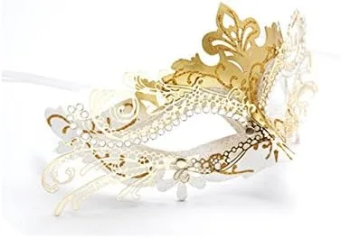 Vista 2 de 1 máscara de mascarada con corte láser de metal brillante para fiesta de diamantes de imitación