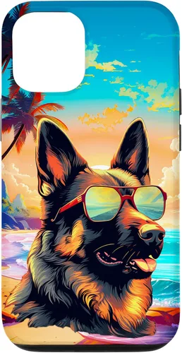 Vista 26 de Funda para iPhone 16 con diseño de pastor alemán, para amantes de los perros, playa, mar, para niños y niñas