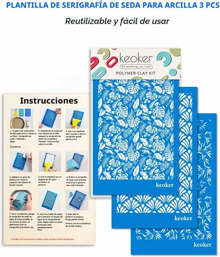 Vista 2 de Plantillas de pantalla de seda para arcilla polimérica, kit de impresión de serigrafía reutilizable, para impresión en arcilla y otras joyas, aretes