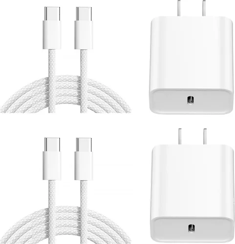 Vista 11 de Cargador para iPhone 17 y 16, carga rápida, tipo C, 20 W, USB C, bloque para iPad, con cable USB-C tejido de 6 pies, sincronización de datos de 60 W