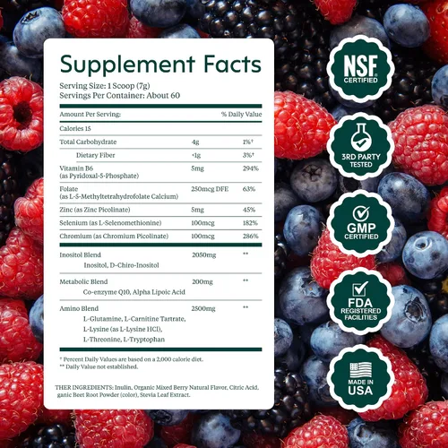 Vista 7 de Milamend Equilibrio Hormonal para Mujeres 40:1 Myo-Inositol D-Chiro Inositol Suplemento + CoQ10, ALA y Aminoácidos – Fertilidad, Apoyo Ovarico