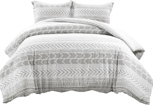 Vista 7 de Lush Decor Hygge Geo - Juego de edredón reversible de algodón de 3 piezas, tamaño matrimonial/queen, gris y blanco