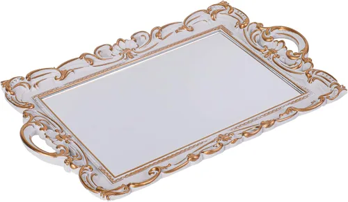Vista 5 de Bandeja decorativa Sooyee - Bandeja de espejo blanca y dorada para tocador de baño, mesa de postres y café, decoración del hogar con asa Blanco