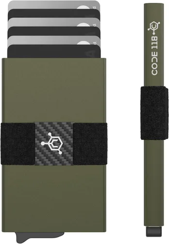 Vista 26 de CODE 118 Billetera – Billetera inteligente automática premium, bloqueo RFID, billetera de metal minimalista emergente para hombres, aluminio de 24K