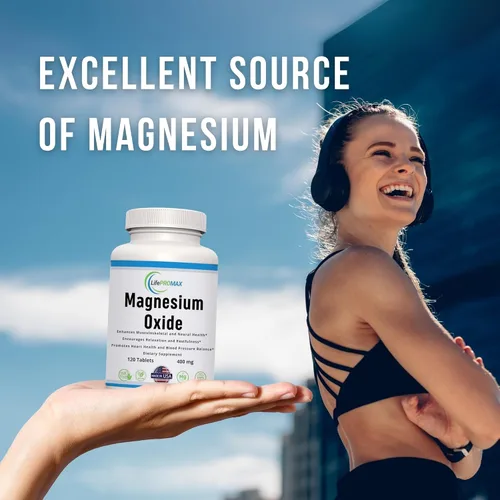 Vista 5 de Suplemento de magnesio de 400 mg [alta potencia] – Óxido de magnesio para apoyo inmunológico, recuperación muscular, calambres en las piernas