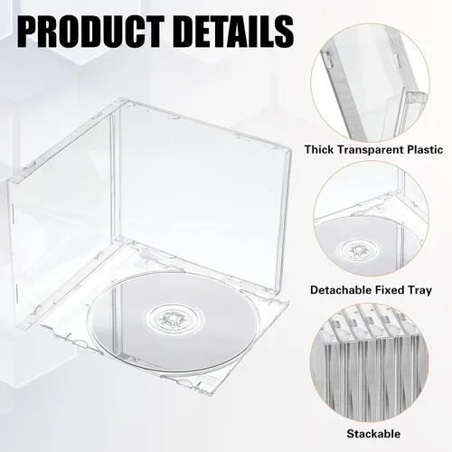 Vista 3 de Paquete de 25 cajas de CD de 0.409 in, estuche vacío de plástico transparente para CD estándar individual, estuches de joyas para CDs, DVD