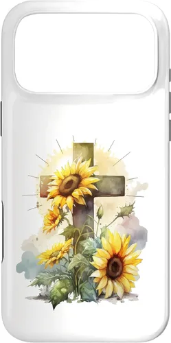 Vista 22 de Faith Christian Cross Watercolor Sunflower Flowers Case for iPhone 17
