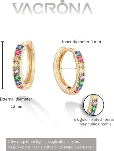Vista 6 de VACRONA - Aretes tipo arracada de aro para mujer, chapados en oro de 14 quilates, diseño de Huggie