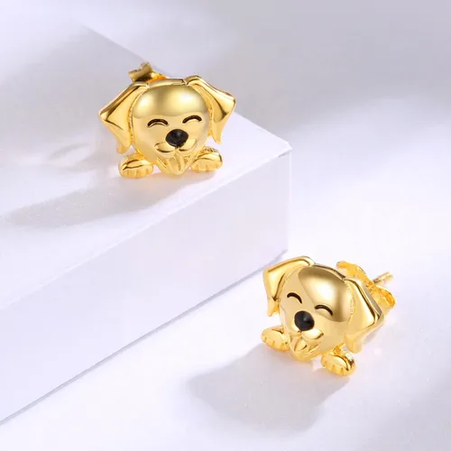 Vista 3 de Aretes hipoalergénicos de plata de ley 925 con diseño de hongos y animales, conejo, cerdo, vaca, nutria, ciervo, para mujer