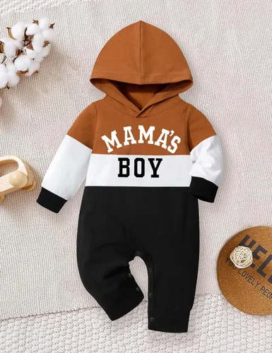 Vista 4 de Ropa de bebé niño, ropa de bebé con estampado de letras de manga larga con capucha para bebé niño