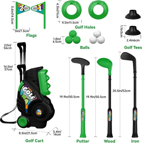 Vista 6 de Liberry Juego de golf para niños de 2, 3, 4 años, carrito de golf mejorado para niños con diseño de correa para el hombro, juguetes deportivos