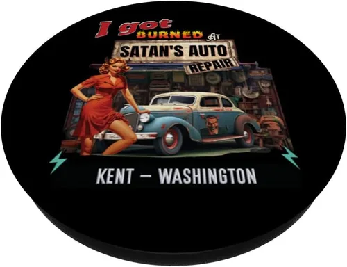 Vista 2 de I Got Burned At Satan's Auto Repair Retro Devil KENT PopSockets Standard PopGrip