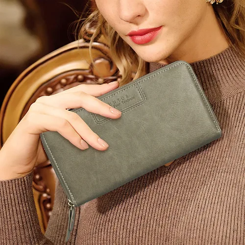 Vista 7 de FT FUNTOR Cartera de pulsera para mujer, cartera de piel sintética vegana con cremallera alrededor del teléfono, tarjetero organizador
