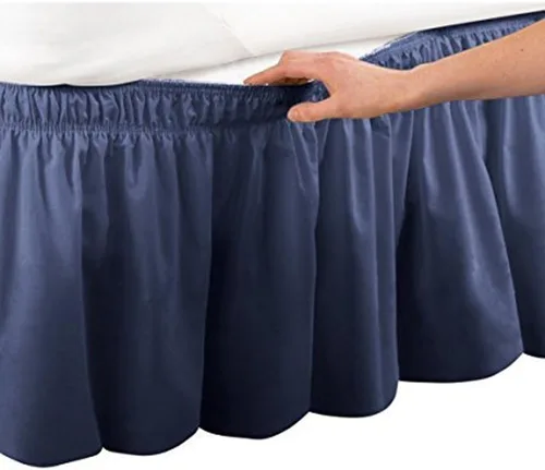 Vista 4 de Falda para cama plisada de tres lados, de algodón egipcio, elástica, caída de 15 pulgadas, para camas Individual / Matrimonio, Queen y King