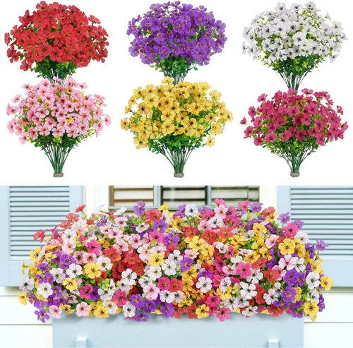 Vista 10 de Lifewit Flores artificiales para exteriores, 24 paquetes de flores falsas de plástico para decoración del jardín del hogar, plantas sintéticas