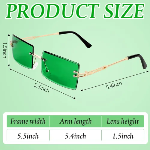 Vista 2 de Ecally 6 pares de lentes de sol rectangulares sin montura para el día de San Patricio, sin marco, lentes verdes vintage para hombres y mujeres
