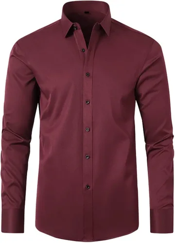 Vista 9 de Camisas grandes y altas para hombre, manga larga, cuello sólido, camisas de vestir, para fiesta de graduación, con botones, ropa al aire libre