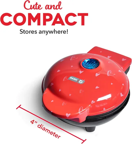 Vista 5 de Dash Heart - Mini waflera con superficie antiadherente de 4 pulgadas, estampado de corazón rojo