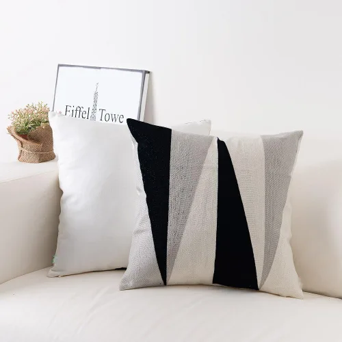 Vista 4 de Modern Homes Fundas de almohada en blanco y negro de 16 x 16 pulgadas; fundas de cojín 100% algodón para sofá y cama; fundas de cojín en blanco
