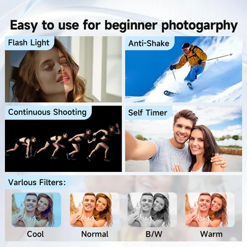Vista 11 de Cámara digital 4K para fotografía, cámara de video vlogging de 64MP para YouTube con pantalla giratoria de 3'' 180°, tarjeta Micro SD de 64GB, zoom
