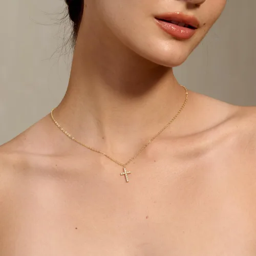 Vista 5 de Tewiky Cross Necklace for Women-Dainty Simple 14k Goldsterling silver Plated Cross Pendant Cute Diamond Necklaces for Women Gold Jewelry