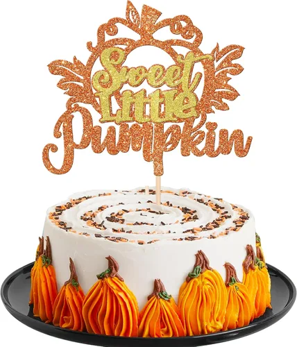 Vista 25 de 24 piezas de decoración de calabaza para cupcakes con purpurina temática de otoño, decoración de pasteles con temática de calabaza, cumpleaños