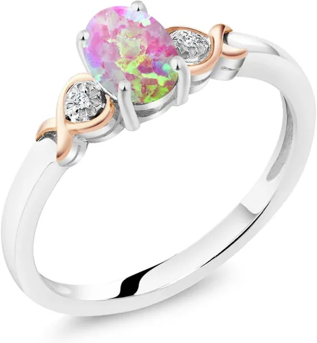 Vista 15 de Gem Stone King Anillo de compromiso de plata de ley 925 y oro rosa de 10 quilates, piedra preciosa ovalada de 0.276 x 0.197 in, con acento