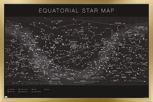 Vista 15 de Trends International Astrología - Póster de pared con mapa estelar ecuatorial, 14.725 x 22.375 pulgadas, versión enmarcada de madera de granero