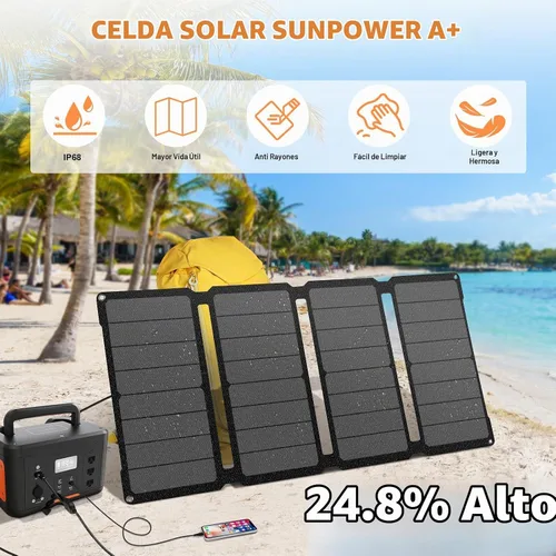 Vista 7 de SOKIOVOLA [Actualizado] Paneles solares plegables 50W Cargador de panel solar portátil 3 puertos de salida (USB-A USB-C DC) Panel solar plegable