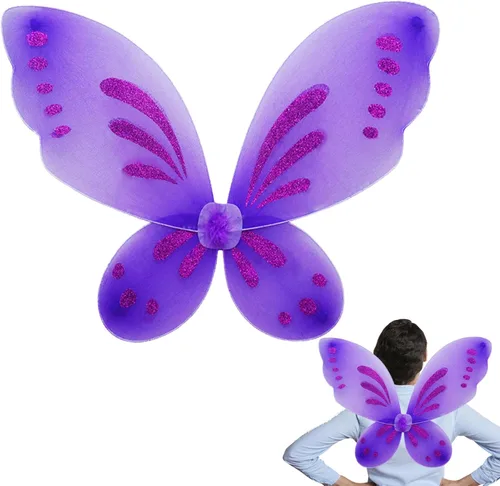 Vista 9 de Alas de hadas para niñas, alas de mariposa de hadas para fiesta de cumpleaños, alas de ángel brillantes, disfraz de Halloween C-3