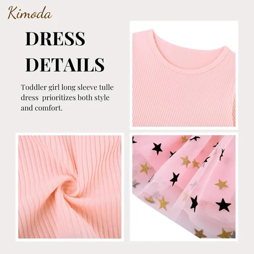 Vista 5 de Vestidos de manga larga tutú para niña, vestido de tul esponjoso para otoño, invierno, rosa y negro, vestidos de 4 a 8 años