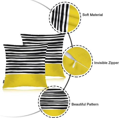 Vista 7 de Swono Juego de 2 fundas de almohada decorativas para el hogar de 18 x 18 pulgadas, diseño abstracto de color negro y amarillo, para sala de estar