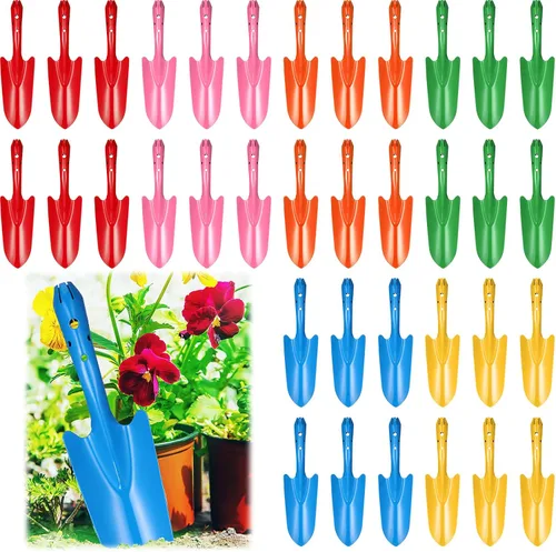 Vista 7 de Mini pala de mano de metal colorida de 11 x 3 pulgadas, juego de palas de excavación para trasplante de jardín para plantar plantas de plantas