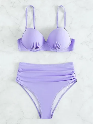 Vista 3 de TRENIS Sexy Push Up Bikinis de cintura alta traje de baño de las mujeres trajes de baño de verano ropa de playa sólido trajes de baño fruncidos