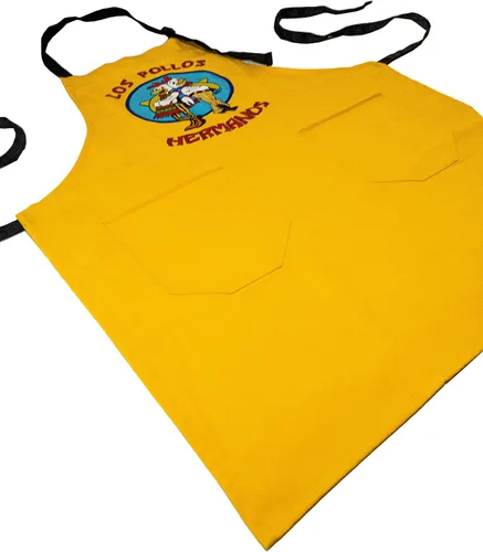 Vista 3 de CSM Supply Los Pollos Hermanos - Delantal amarillo – 100% algodón – 2 bolsillos grandes – correa ajustable negra – Bad – Breaking