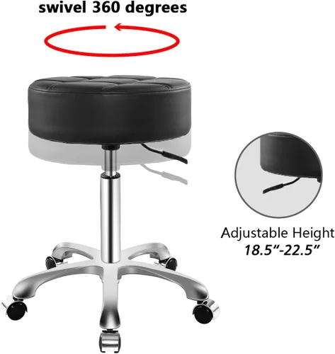 Vista 5 de Ainilaily Taburete con ruedas, cojín grueso resistente para esteticista, silla hidráulica para trabajo, médico, tatuaje, sala de oficina, (negro)