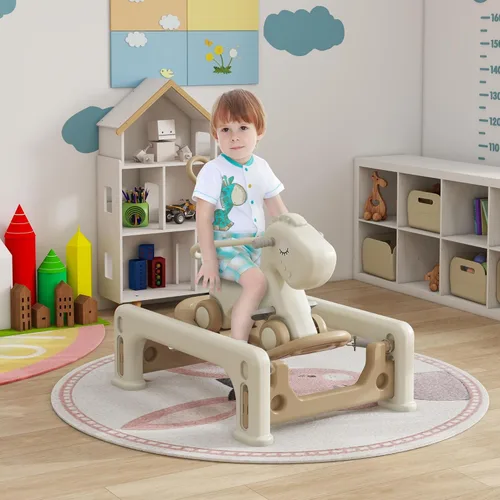 Vista 2 de Qaba Caballo Mecedor 5 en 1 para Niños Pequeños, Juguete Mecedor con Resorte para Niños, Carrito de Empuje de Bicicleta de Equilibrio con Base