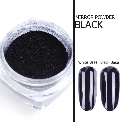 Vista 3 de 1 unidad de polvo de uñas cromado negro con purpurina en polvo de pigmento cromado brillante para uñas de espejo de uñas cromadas en polvo metálico
