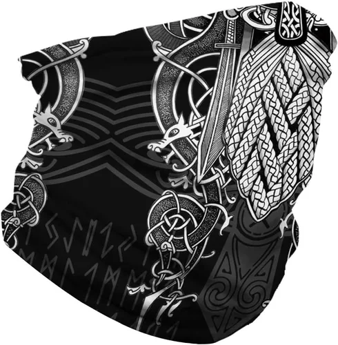Vista 2 de GLUDEAR Máscara facial vikingo con estampado 3D de calavera y rayos UV, bandana sin costuras, bandana multifuncional para el cuello, para mujeres